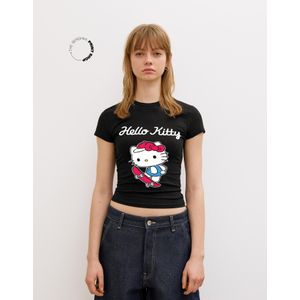 Bershka Hello Kitty T-Shirt Met Korte Mouw Dames 10-12 Zwart