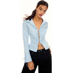 Bershka Strakke Blouse Met Strikjes Dames M Lichtblauw