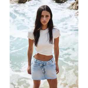 Bershka Denim Mini Skort Dames 42 Gewassen Blauw