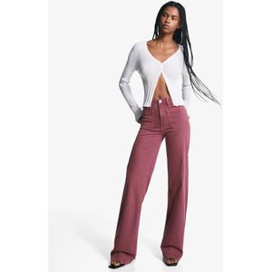 Bershka Naadloze Wide Leg Jeans Met Zakken Dames 42 Rood