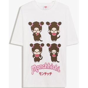 Bershka T-Shirt Met Monchhichi-Print En Korte Mouw Dames Xs Gebroken Wit