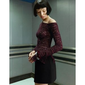 Bershka Top Met Lange Mouw En Kant Dames Xs Bordeaux