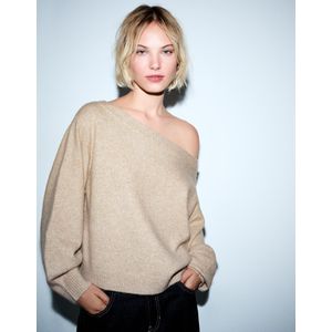 Bershka Geribde Trui Met Blote Schouders Dames M Zand