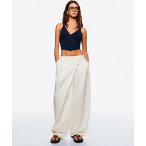 Bershka Tailoring Broek Met Taille Met Overslag Dames 32 Ecru