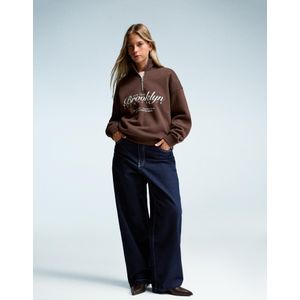 Bershka Sweatshirt Met Korte Rits En Print Dames M Bruin