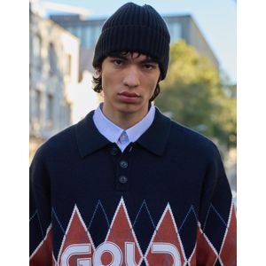 Bershka Trui Met Polokraag En Print Heren M Marineblau