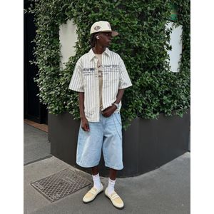 Bershka Oversized Blouse Met Print En Korte Mouw Heren Xs Gebroken Wit