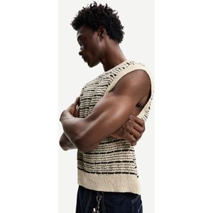 Bershka Gestreept Gilet Heren L Wit / Zwart