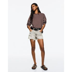 Bershka Denim Short Met Scheuren Dames 44 Grijs