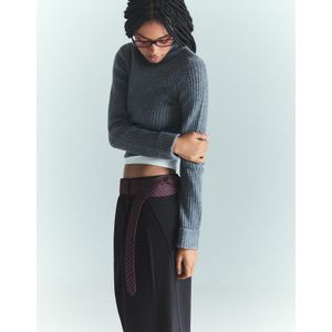 Bershka Geribde Trui Met Hoge Kraag Dames Xs Donkergrijs