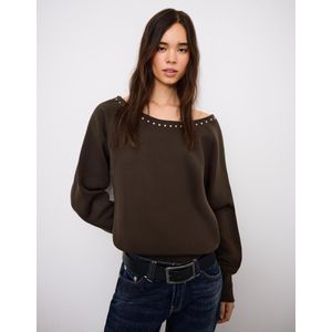 Bershka Asymmetrische Fleece Trui Met Studs Dames Xs Bruin