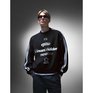 Bershka Ribfluwelen Sweater Met Print Heren L Zwart