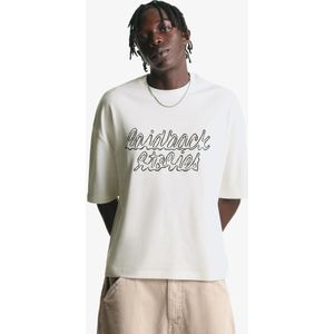 Bershka T-Shirt Met Borduursel En Korte Mouw In Boxy Fit Heren Xl Gebroken Wit