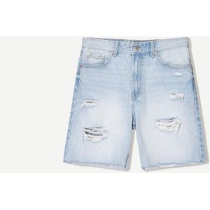 Bershka Gescheurde Denim Bermuda Heren 40 Lichtblauw