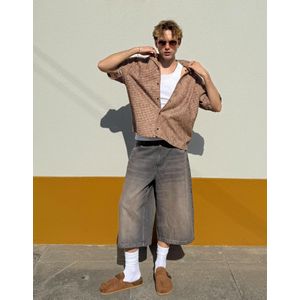 Bershka Boxy Fit Overhemd Met Korte Mouw En Structuur Heren M Bruin