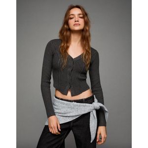 Bershka Ribcord Vest Dames S Donkergrijs