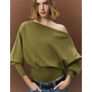 Bershka Asymmetrische Trui Met Ribcord Zoom Dames M Groen