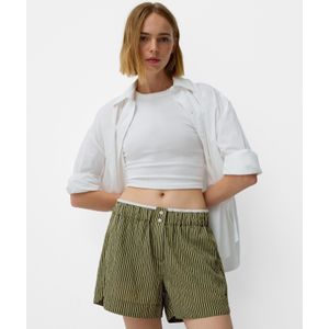 Bershka Gestreepte Short In Bermudastijl Dames M Kaki