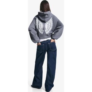 Bershka Hoodie Met Print Dames Xs Donkergrijs