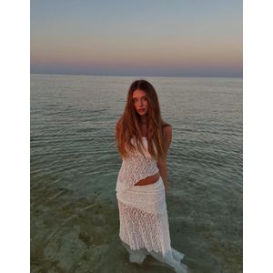 Bershka Halflange Rok Met Kanten Afwerking Dames S Gebroken Wit