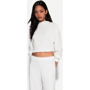 Bershka Soft Touch Ribcord Trui Met Opstaande Kraag Dames Xs Ecru