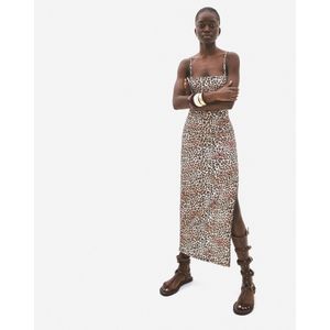 Bershka Midi-Jurk Met Bandjes Dames Xs Kameel