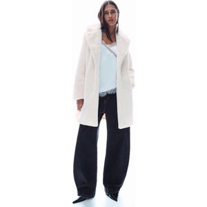 Bershka Jas Van Imitatiebont Dames L Ecru