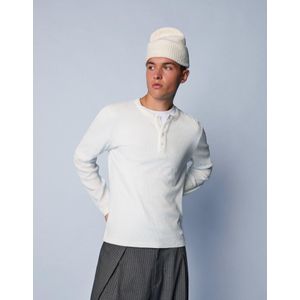 Bershka Slim Fit Henley T-Shirt Met Lange Mouw Heren L Gebroken Wit