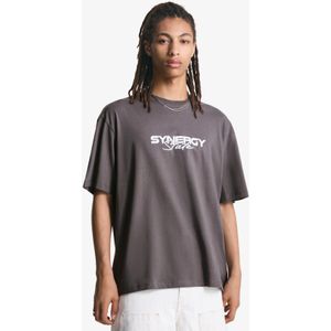 Bershka T-Shirt Met Print En Korte Mouw Heren L Donkergrijs