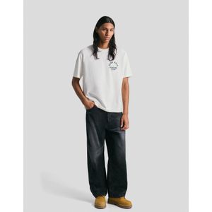 Bershka T-Shirt Met Print En Korte Mouw Heren Xs Gebroken Wit