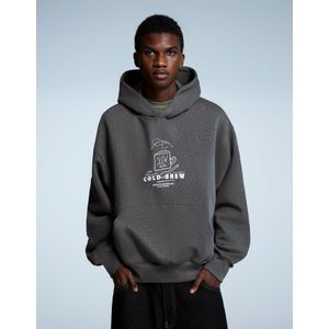 Bershka Hoodie Met Print Heren M Donkergrijs