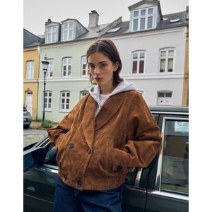 Bershka Double-Breasted Suède Leren Jack Dames Xs-S Bruin