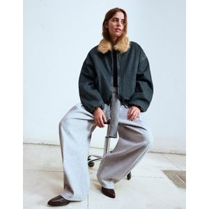 Bershka Denim Jack Met Imitatiebontkraag Dames Xxs Gewassen Blauw