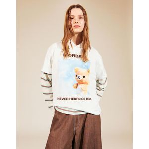 Bershka T-Shirt Met Rilakkuma-Print En Korte Mouw Dames S Gebroken Wit