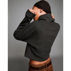 Bershka Ribcord Trui Met Hoge Kraag Dames M Donkergrijs