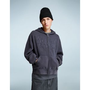 Bershka Cropped Boxy Fit Sweater Met Rits Heren S Gewassen Blauw