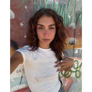 Bershka T-Shirt Met Strass En Korte Mouw Dames Xs Ecru