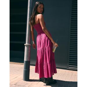 Bershka Wijde Strapless Midi-Jurk Dames M Fuchsia