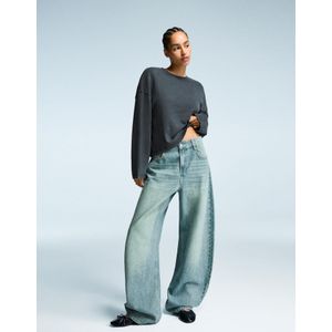 Bershka Wide Leg Barrel Jeans Dames 36 Gewassen Blauw