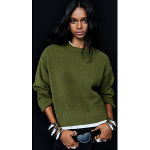 Bershka Oversized Trui Met Ribcord Zoom Dames Xl Groen