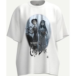 Bershka Corpse Bride T-Shirt Met Korte Mouw En Digitaal Filter Dames Xs Gebroken Wit