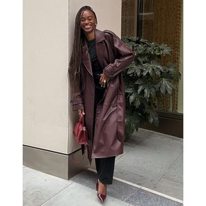 Bershka Trenchcoat Van Imitatieleer Dames M Granaat