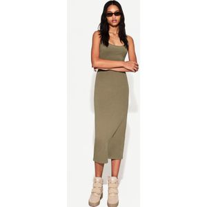 Bershka Midi-Jurk Met Bandjes Dames M Kaki
