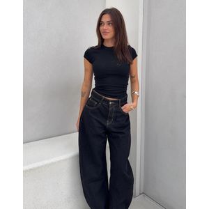 Bershka Wide Leg Barrel Jeans Dames 36 Zwart