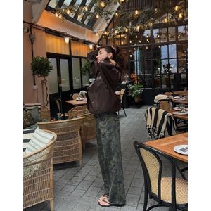 Bershka Rechte Broek Met Print Dames 42 Kaki