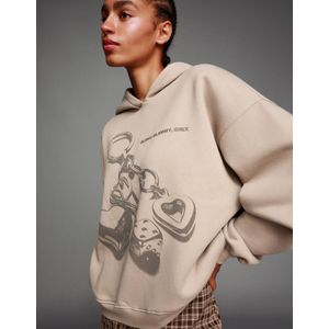 Bershka Hoodie Met Print Dames L Grijs