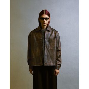 Bershka Boxy-Fit Overshirt Met Leereffect Heren Xl Bruin