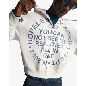 Bershka Geprint Sweatshirt Met Rits En Hawaii Print Heren Xl Beige