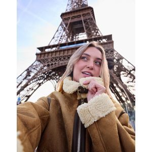 Bershka Dubbelzijdig Bikerjack Dames S Kameel