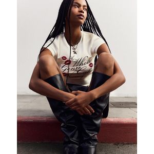 Bershka T-Shirt Met Print En Korte Mouw Dames S Gebroken Wit